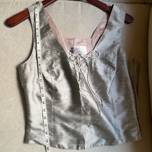 Vintage Silver Dupioni Silk Corset Tank M - Picture 13 of 14